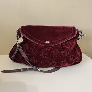 Juicy Couture Velour Velvet Bag Purse Wine Y2K Crossbody Star Embroidery Holiday